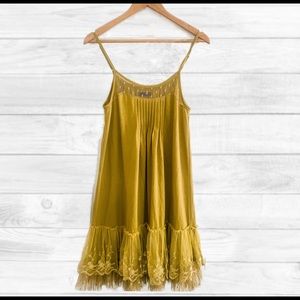 Ryu Women's Size Small Olive Green Tulle Lace Ruffle Hem Slip Dress Sleeveless